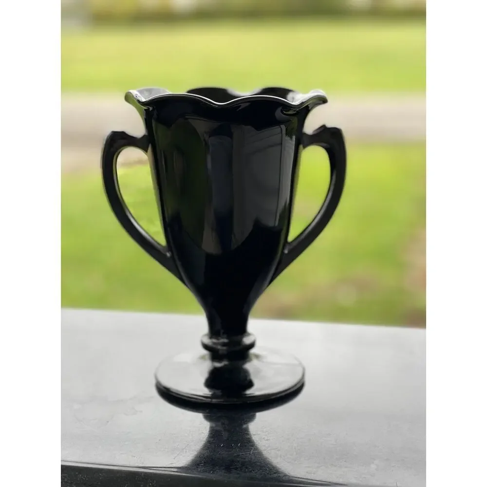 L.E. Smith Black Amethyst Glass Trophy Vase Spooner‎ Art Deco